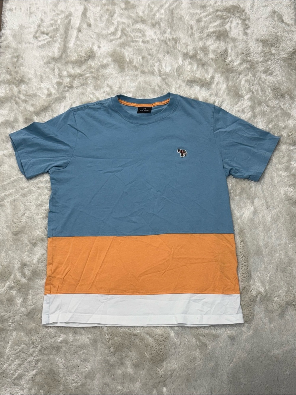 PS Paul Smith Zebra Logo Blue, Orange, White Color Block Tee Size M